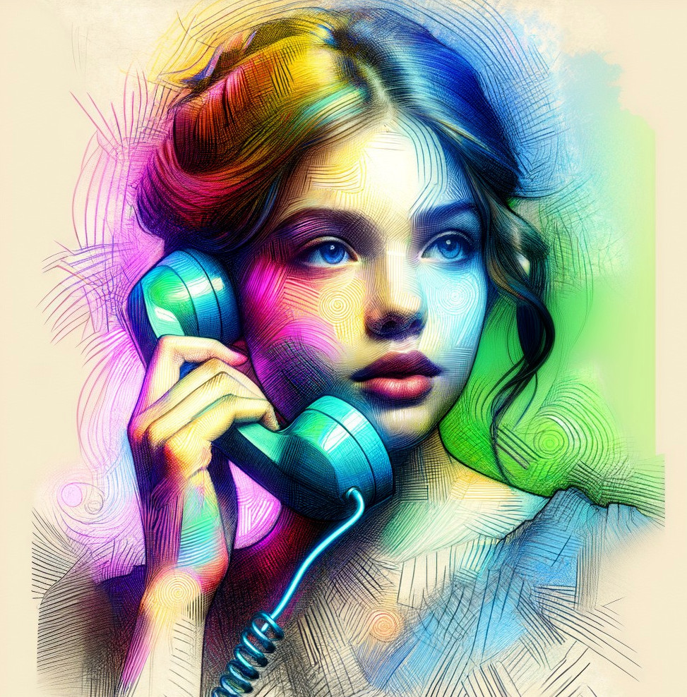 Vibrant Portrait of a Young Woman with Telephone