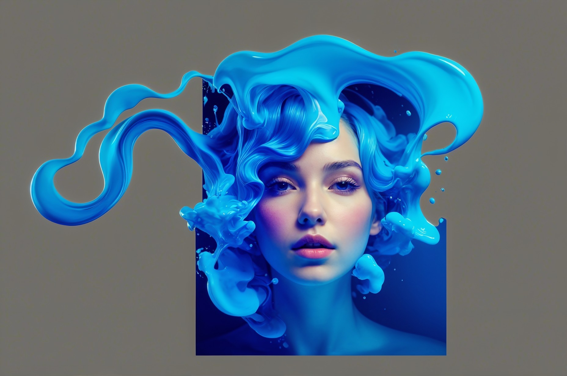 Portrait of a Young Woman with Blue Swirls