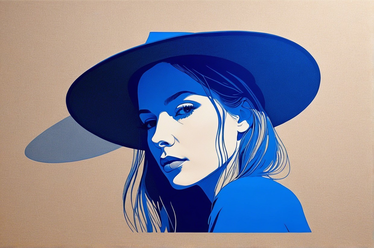 Stylized Portrait of Woman with Wide-Brimmed Hat