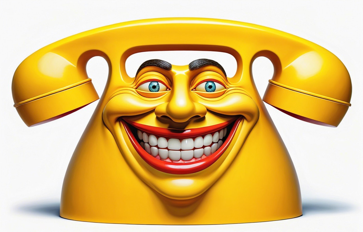 Cartoonish Yellow Phone with Smiling Face Design