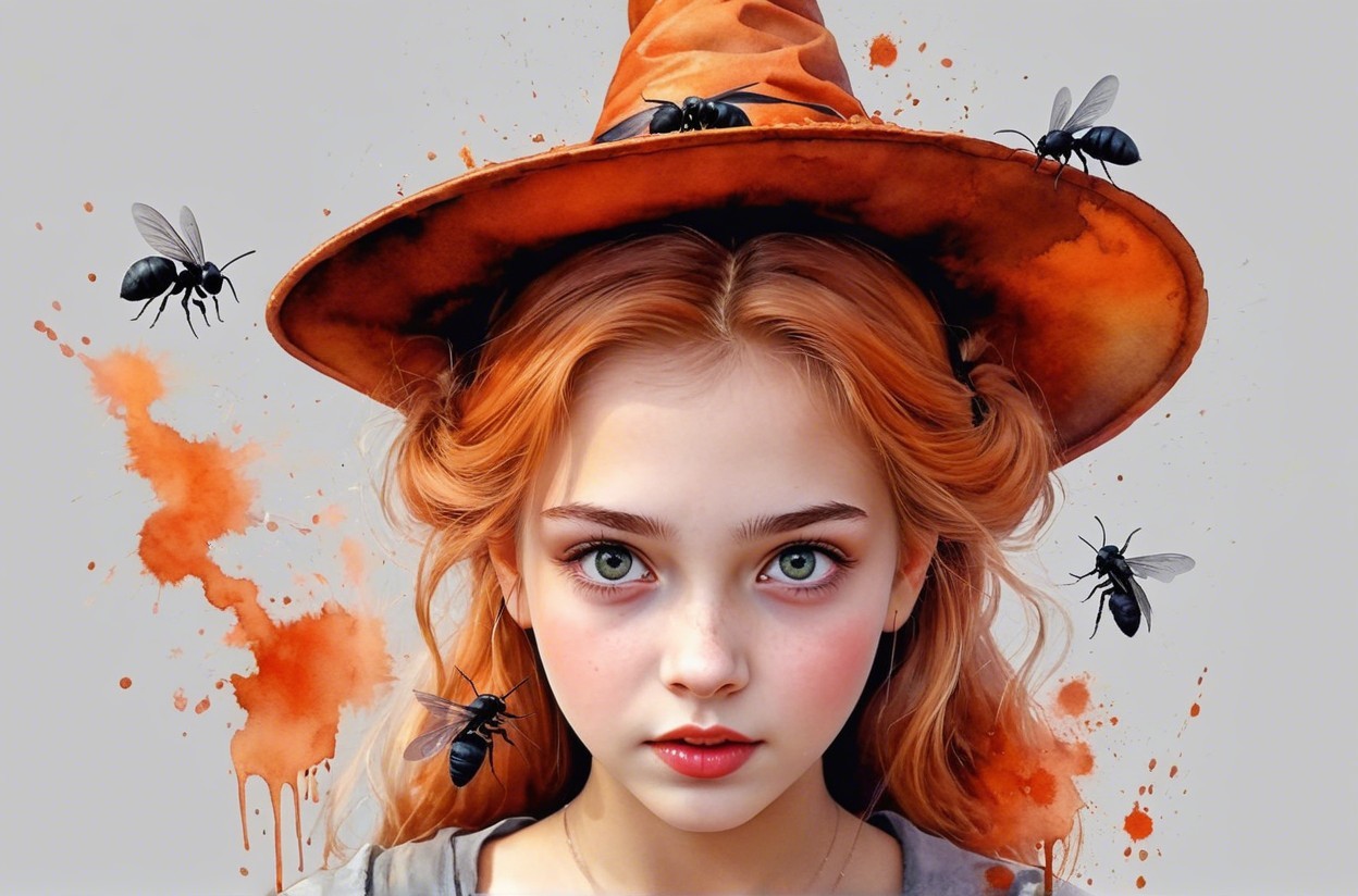 Young girl with orange hair in a witch's hat