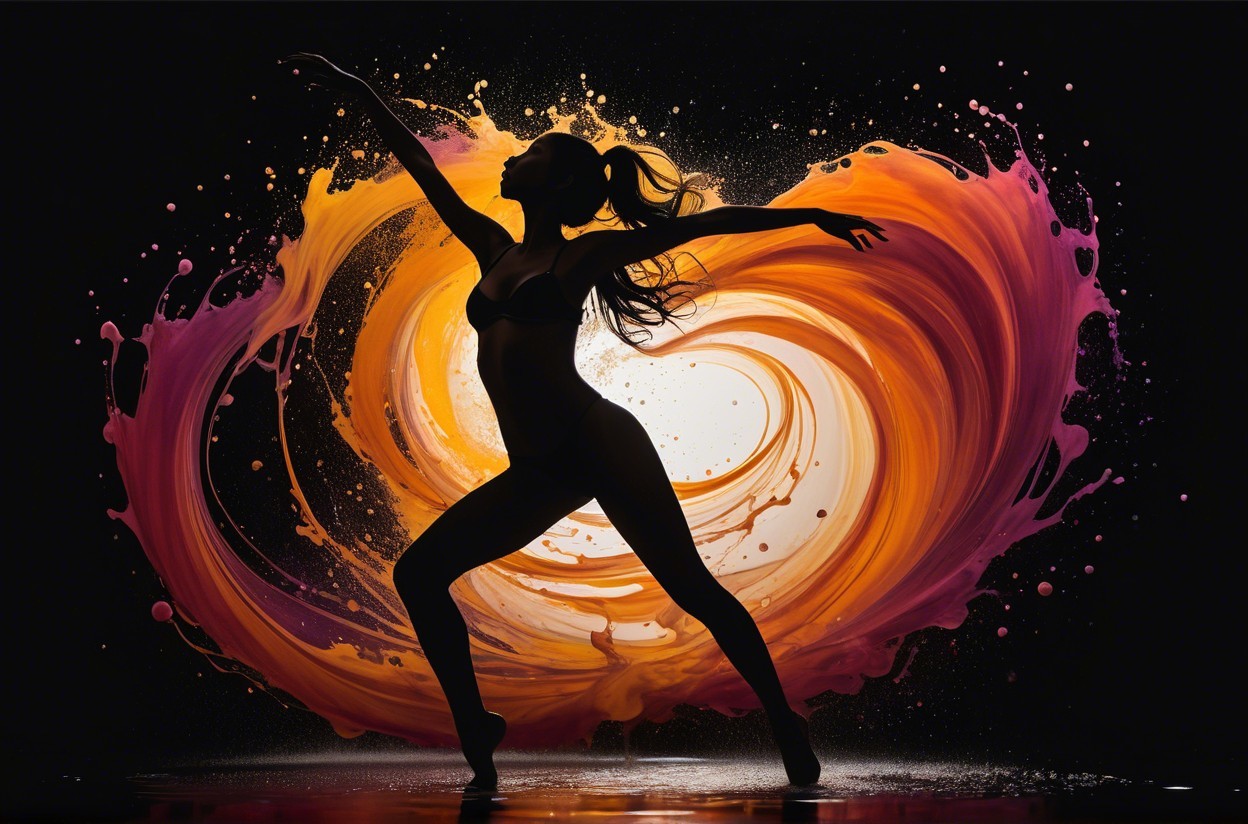Dancer in Dynamic Pose Against Colorful Backdrop