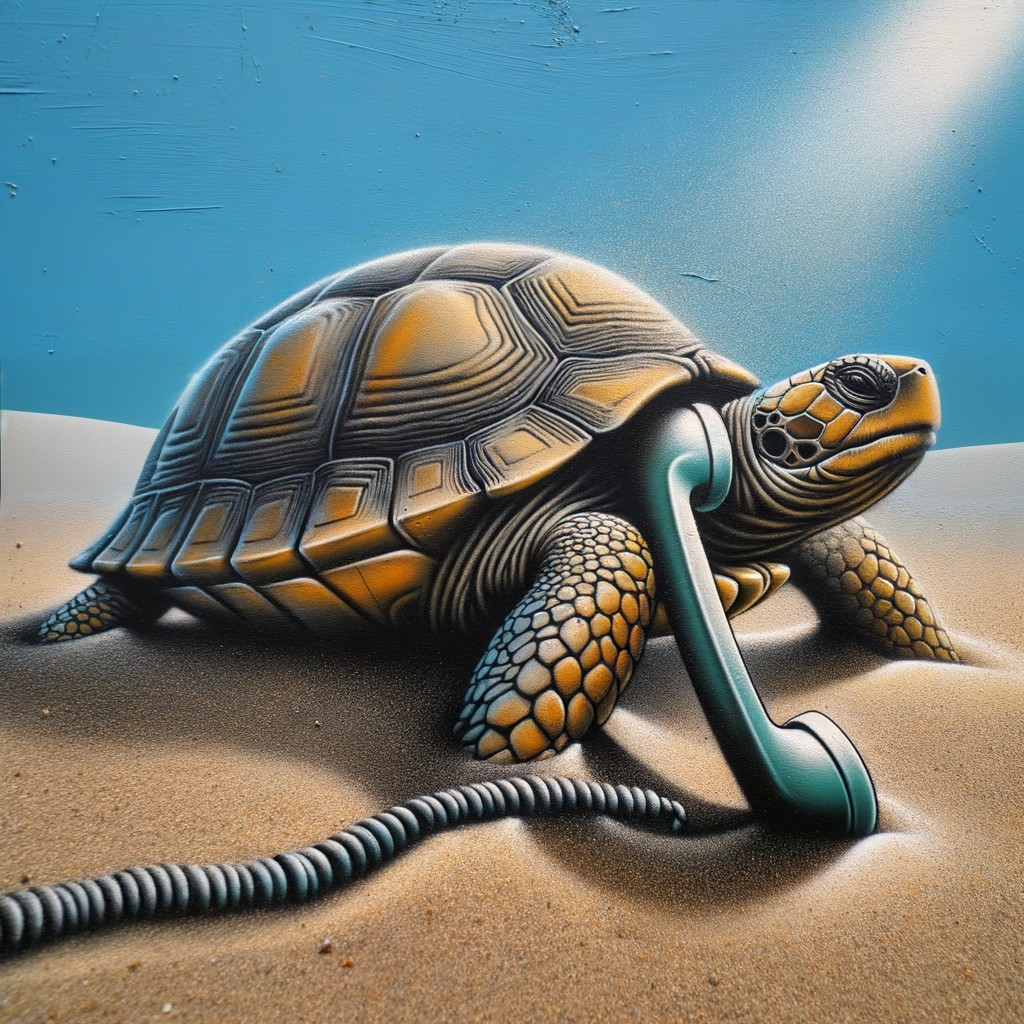 Vibrant mural of a turtle on a sandy beach