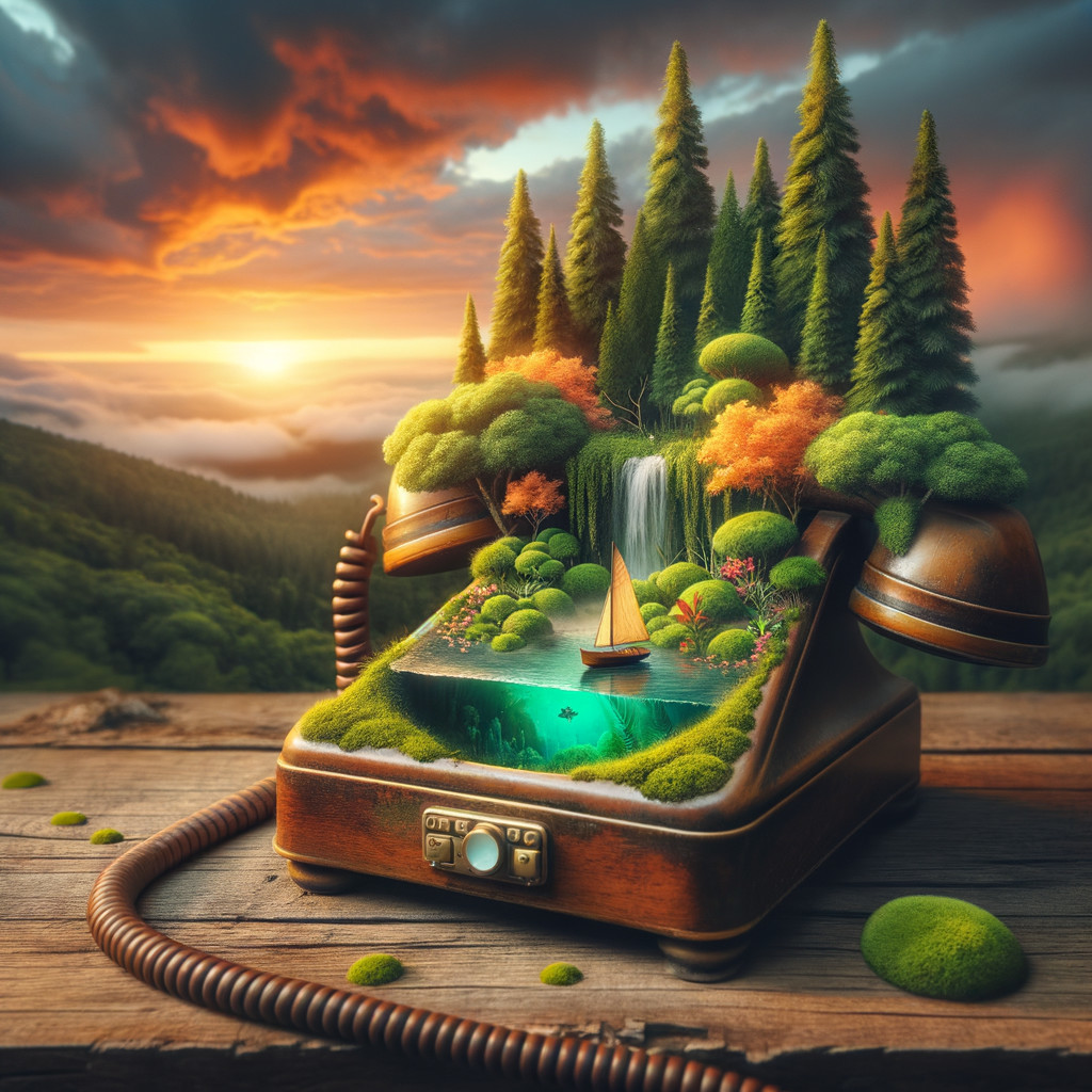 Vintage Telephone Transformed into Miniature Landscape Scene