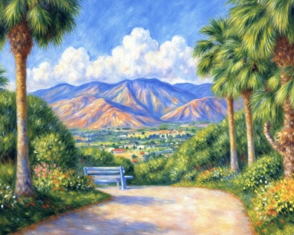 Serene Landscape with Winding Path and Mountains