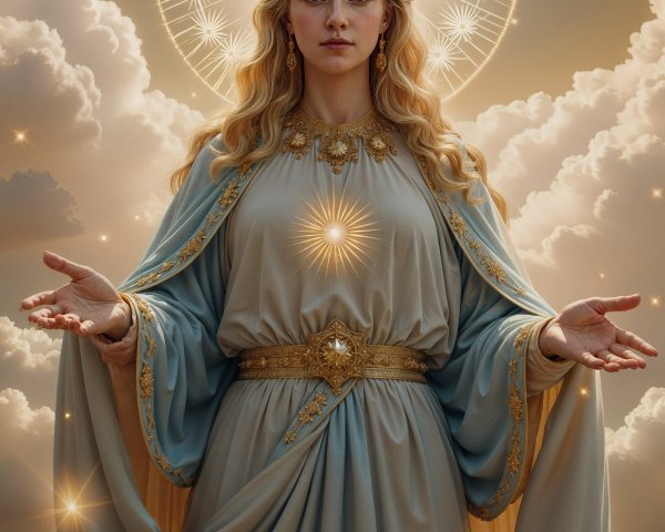 Celestial Figure in Light Blue Robes with Golden Details