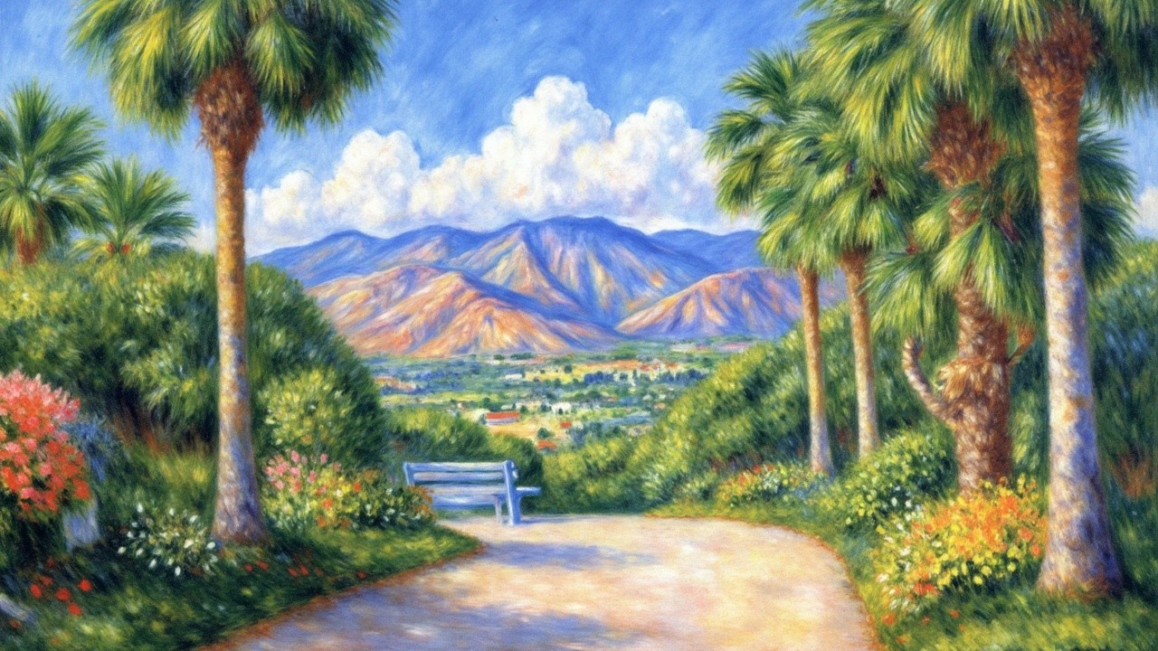 Serene Landscape with Winding Path and Mountains