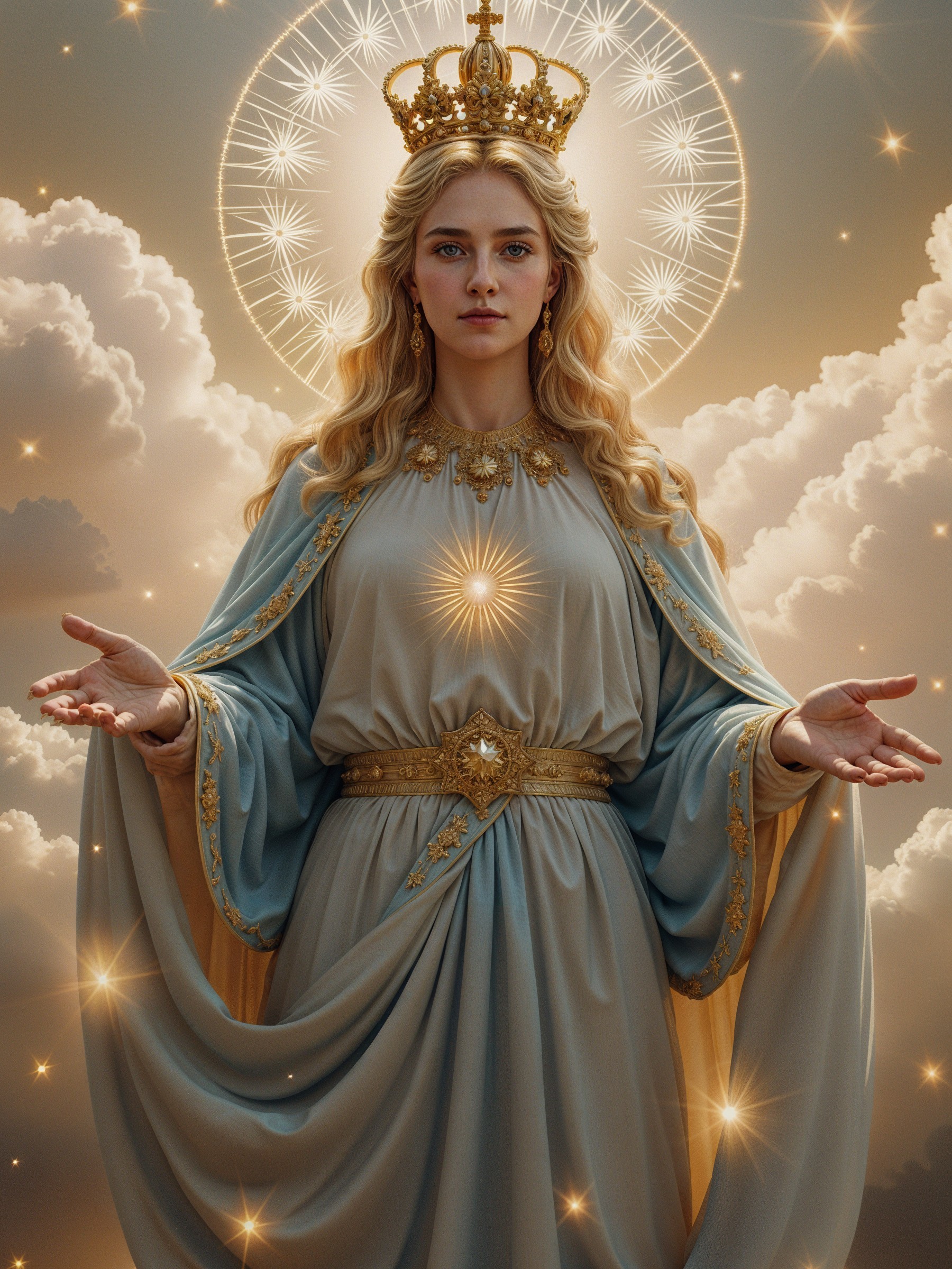 Celestial Figure in Light Blue Robes with Golden Details