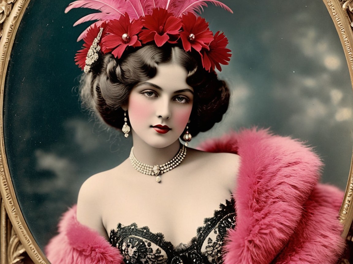 Glamorous Vintage Portrait of a Woman with Flowers