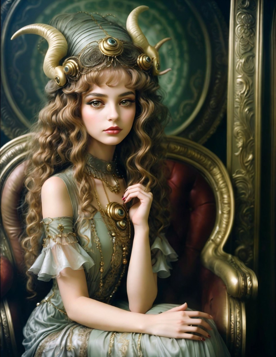 Elegant Portrait of a Young Woman in Ornate Chair