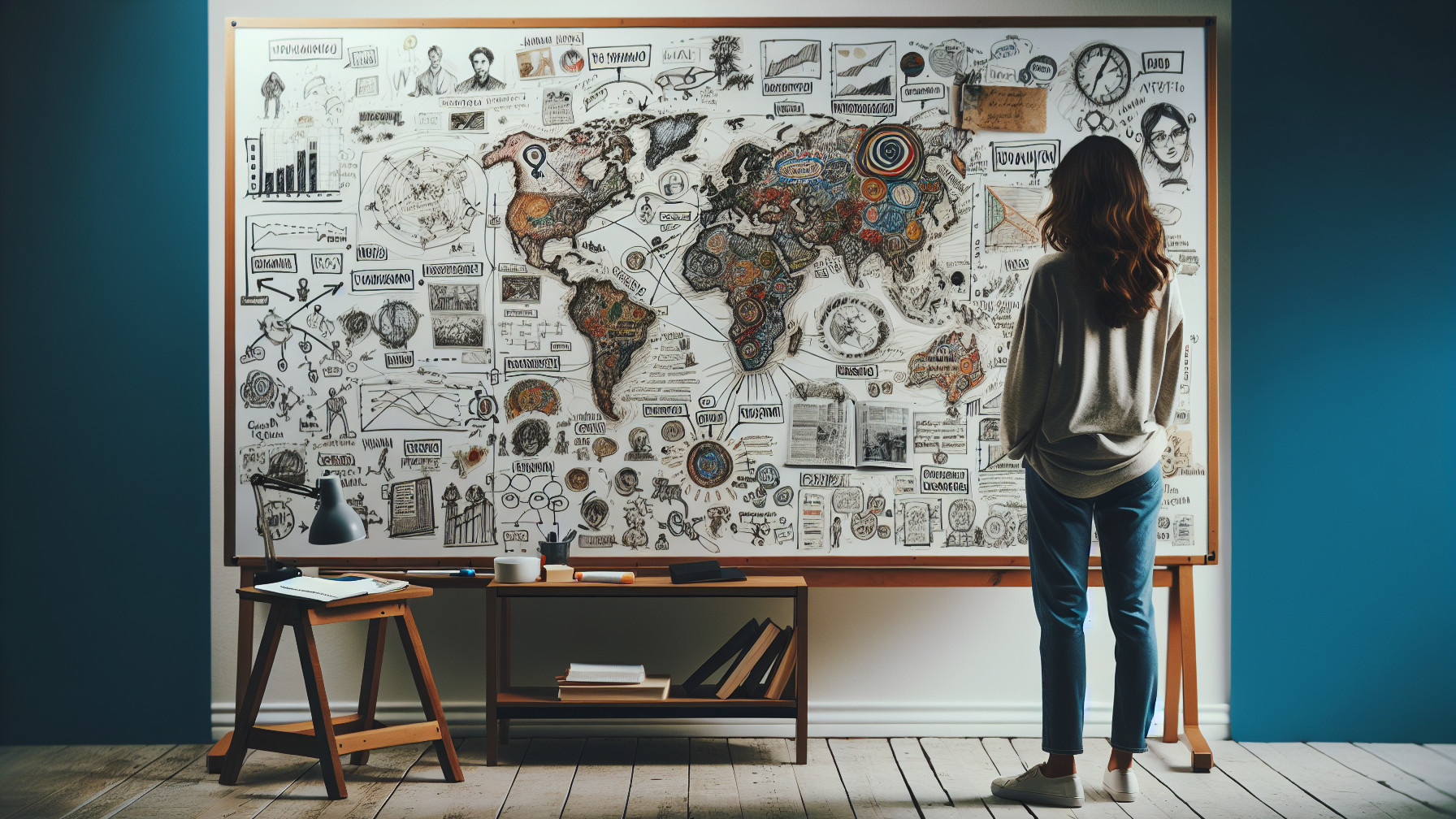 Creative World Map with Doodles and Illustrations