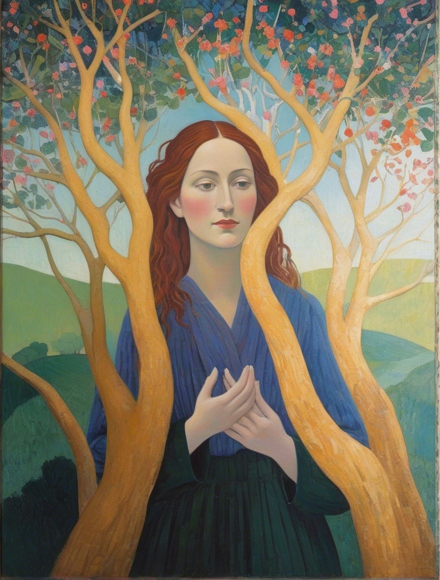 Ethereal Portrait of Young Woman in Nature Setting