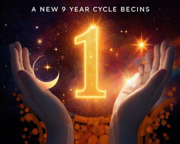 Golden Number 1 in Hands Against Cosmic Background