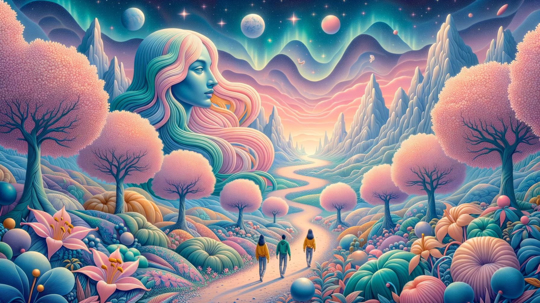 Surreal Landscape with Figures and Ethereal Woman