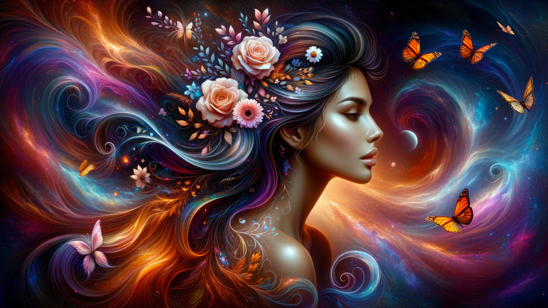 Ethereal Portrait of a Woman in Cosmic Colors