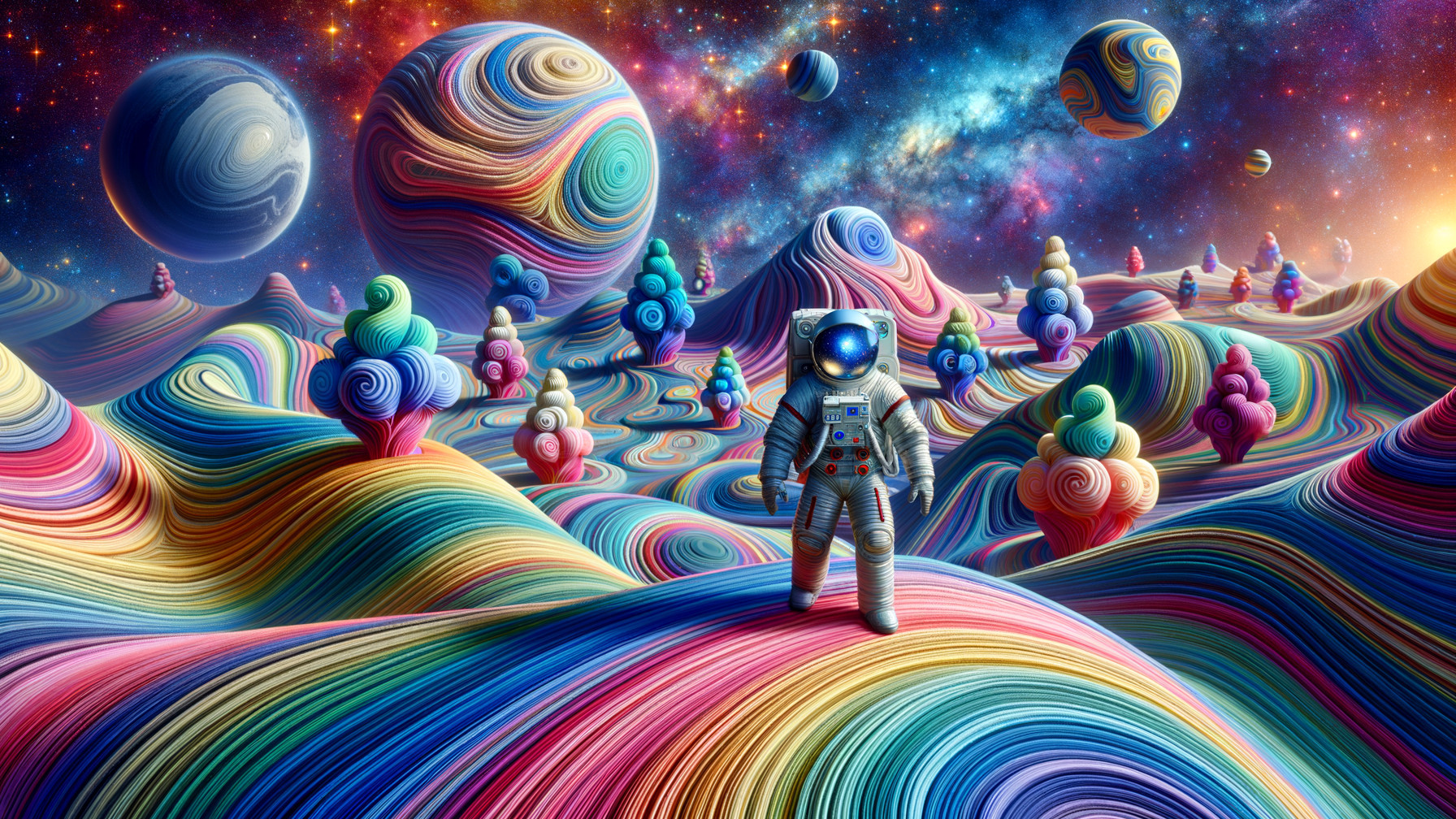 Surreal Astronaut in Colorful Cosmic Landscape