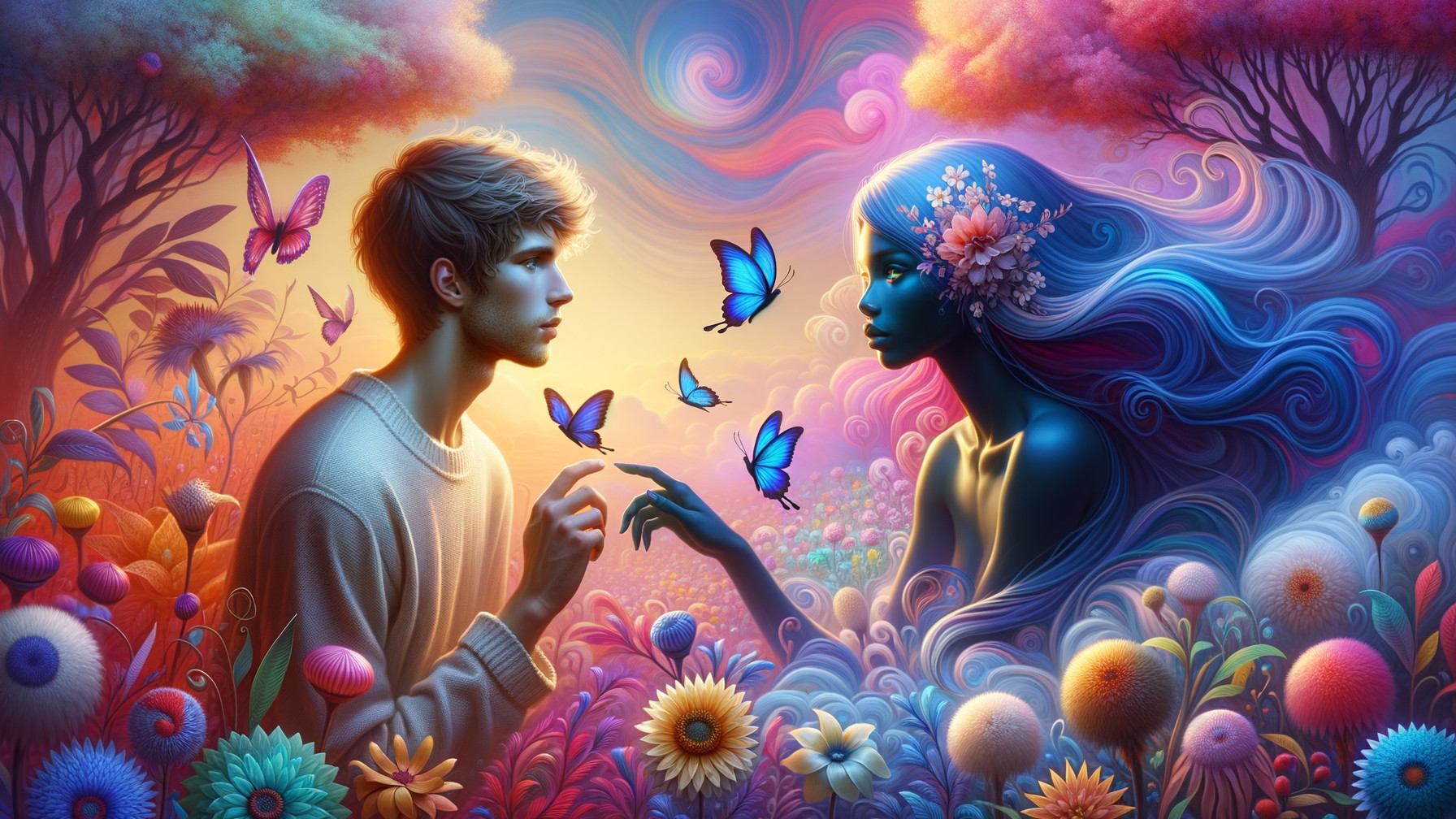 Dreamlike Landscape with Ethereal Figures and Nature