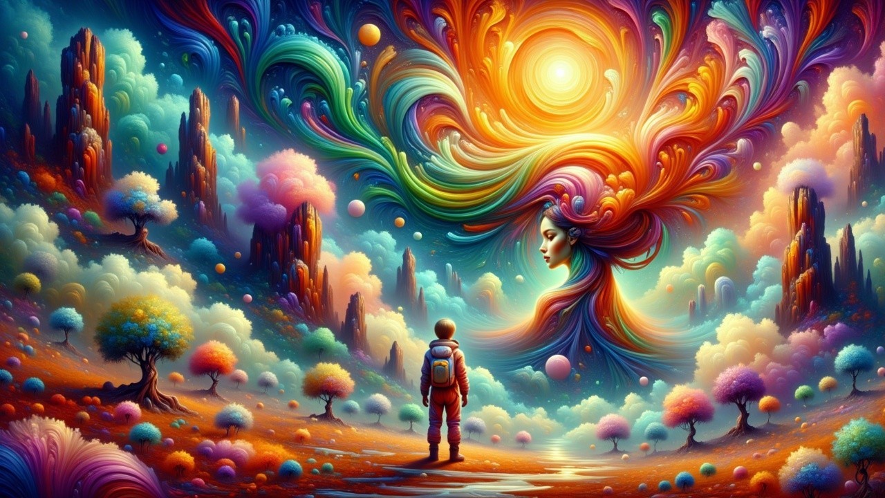 Surreal Landscape with Ethereal Face and Vibrant Colors