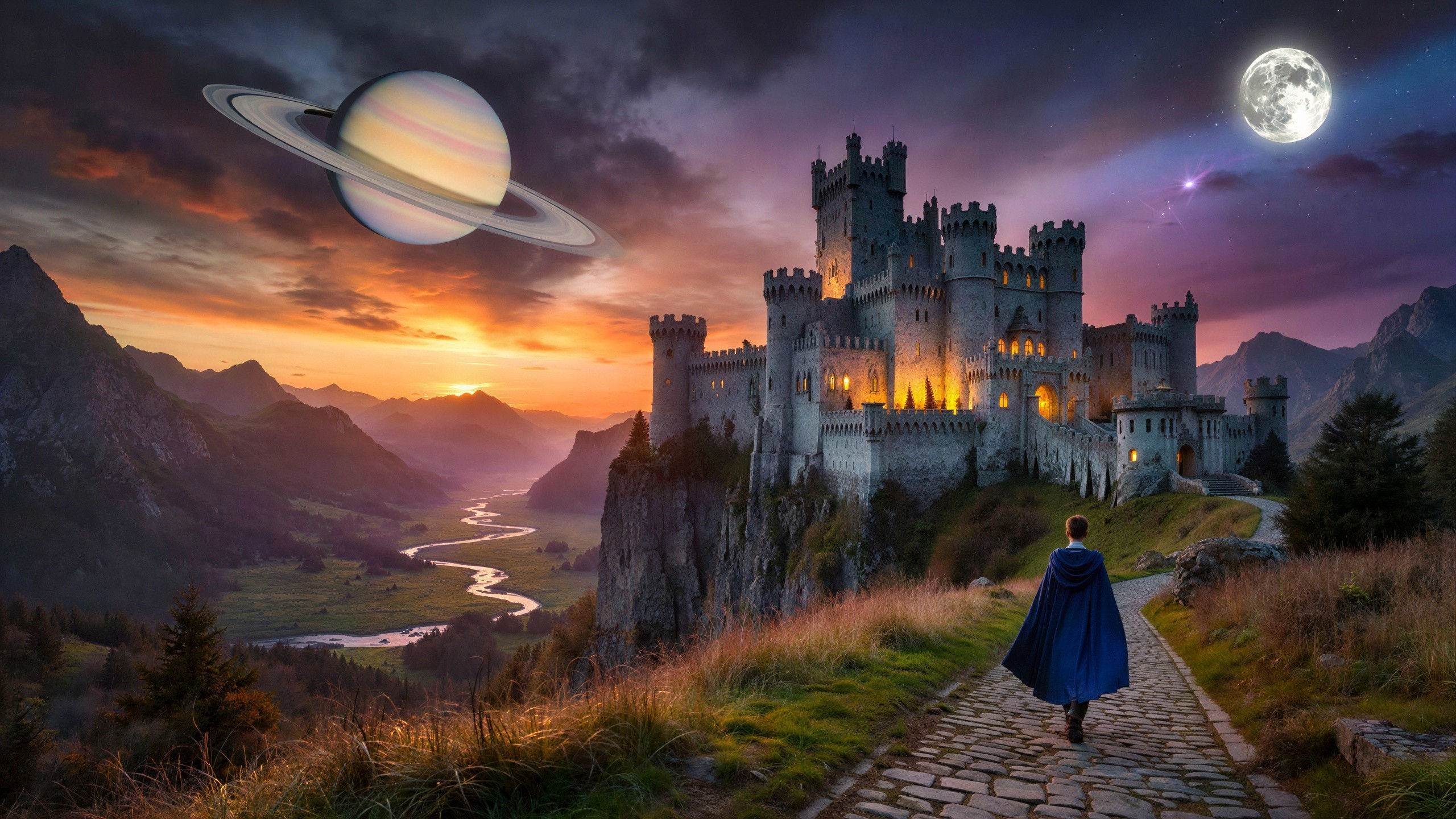 Fantasy Landscape with Castle and Winding Path
