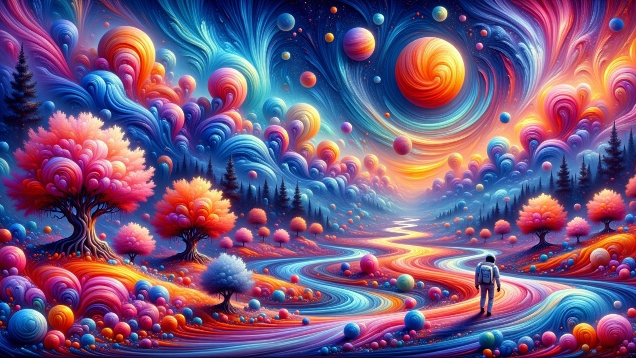 Otherworldly Landscape with Vibrant Colors and Shapes