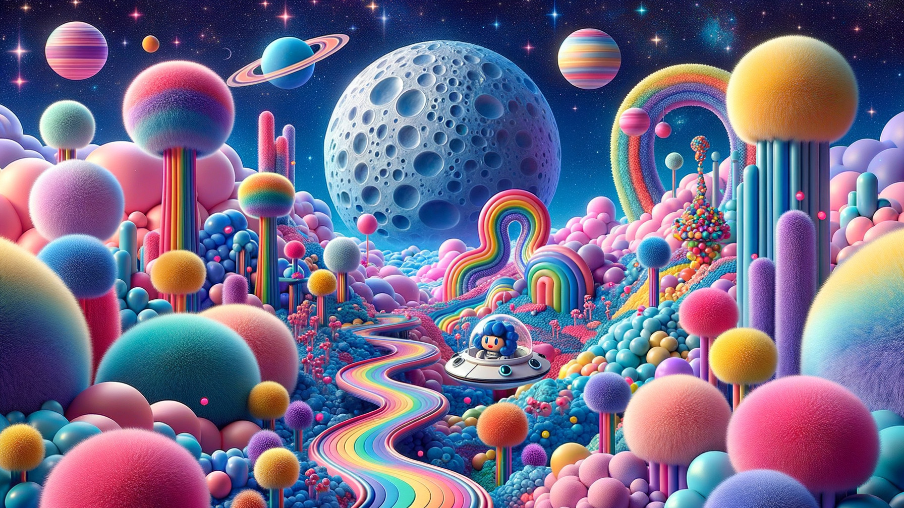 Vibrant Fantastical Landscape with Colorful Elements