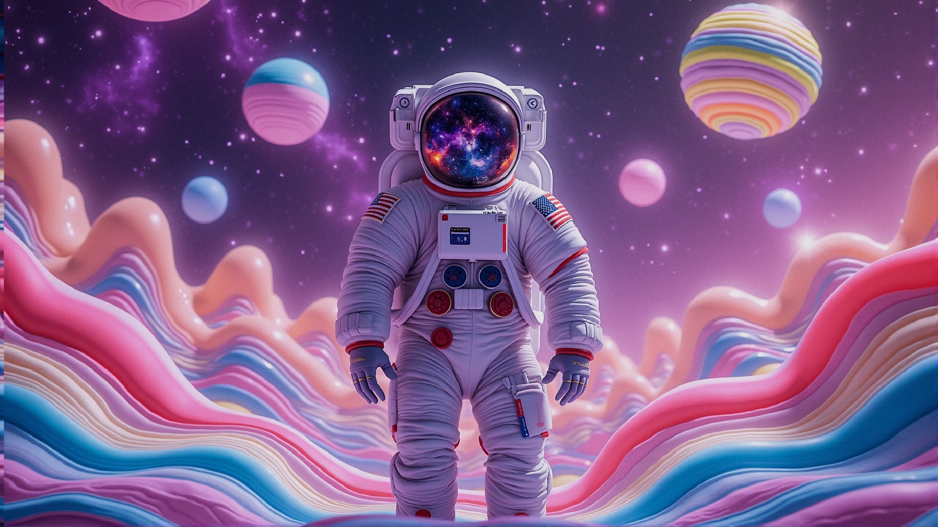 Astronaut in White Suit on Colorful Candy-like Surface