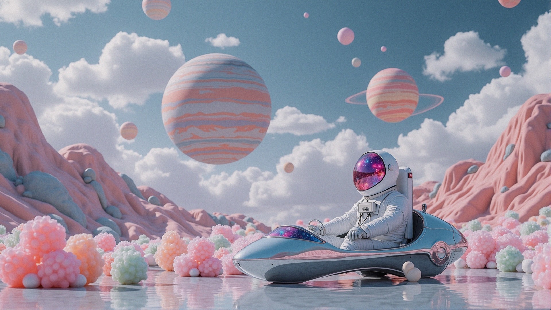 Futuristic Astronaut Scene with Surreal Landscapes