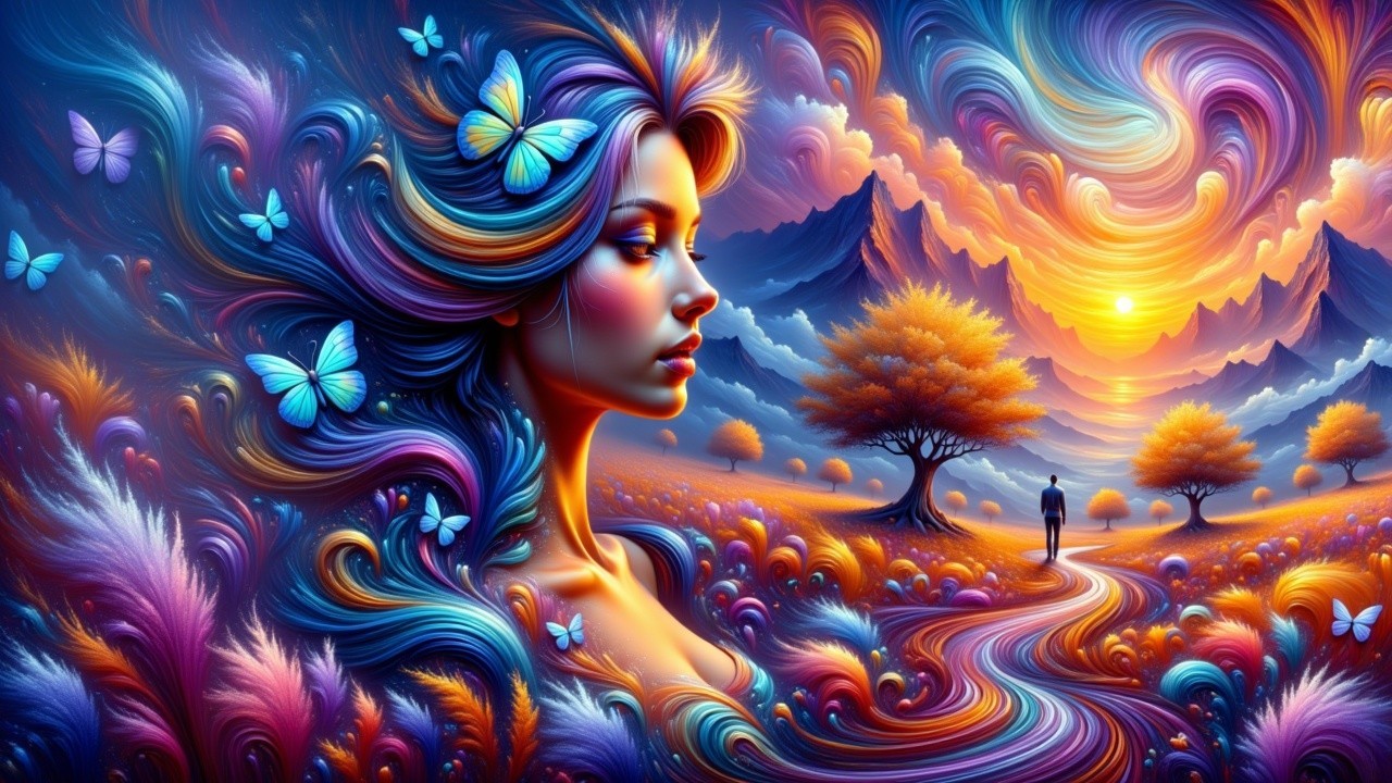 Vibrant Dreamlike Landscape with Flowing Colors and Patterns