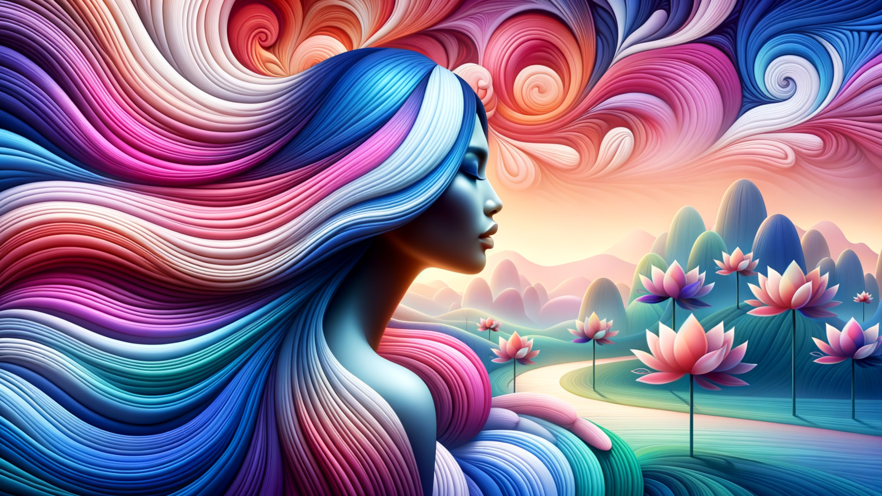 Abstract Portrait of a Woman with Colorful Hair
