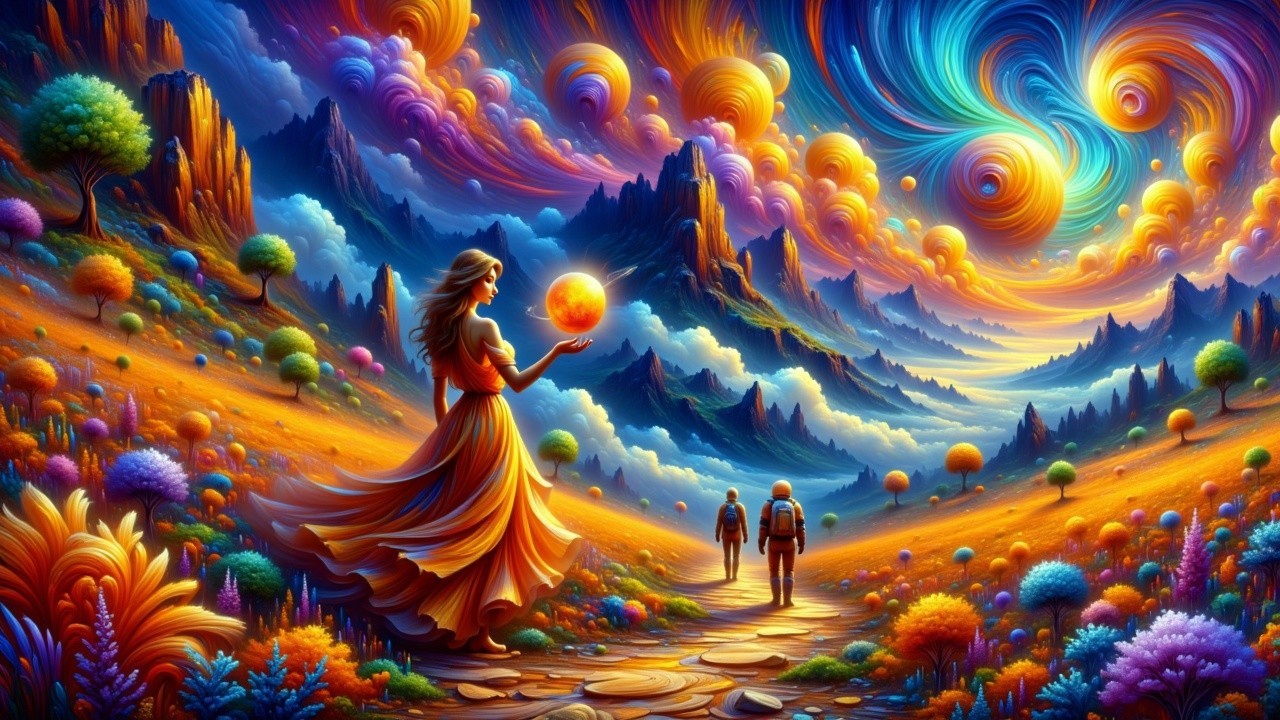 Vibrant Dreamlike Landscape with Fantasy Elements