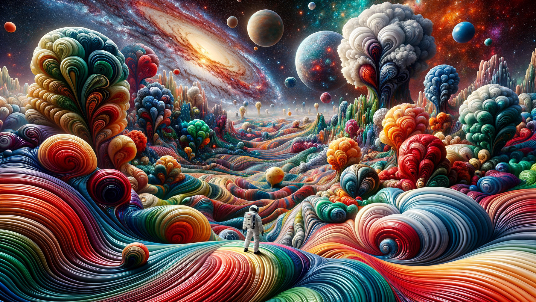 Surreal Landscape with Astronaut in Cosmic Setting