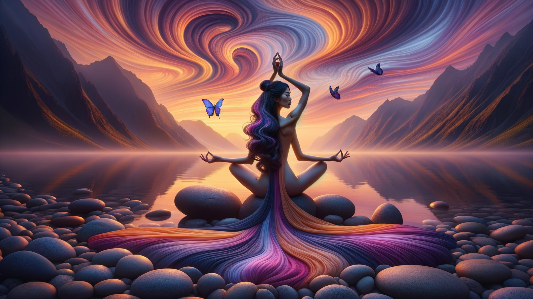 Meditative Figure by Tranquil Lake at Twilight