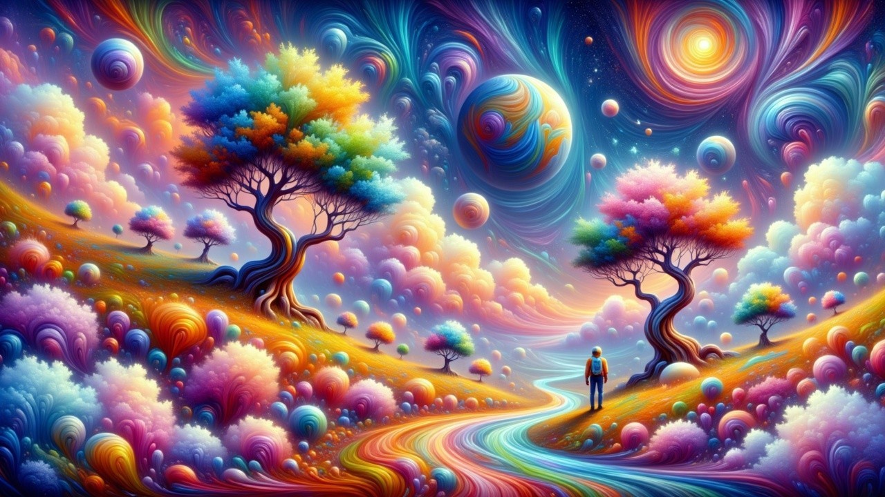 Surreal Vibrant Landscape with Colorful Patterns