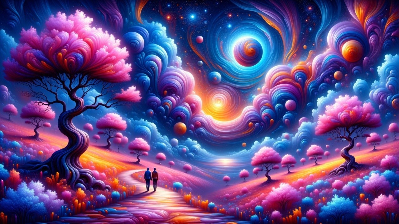 Surreal Landscape with Figures in Dreamlike Atmosphere