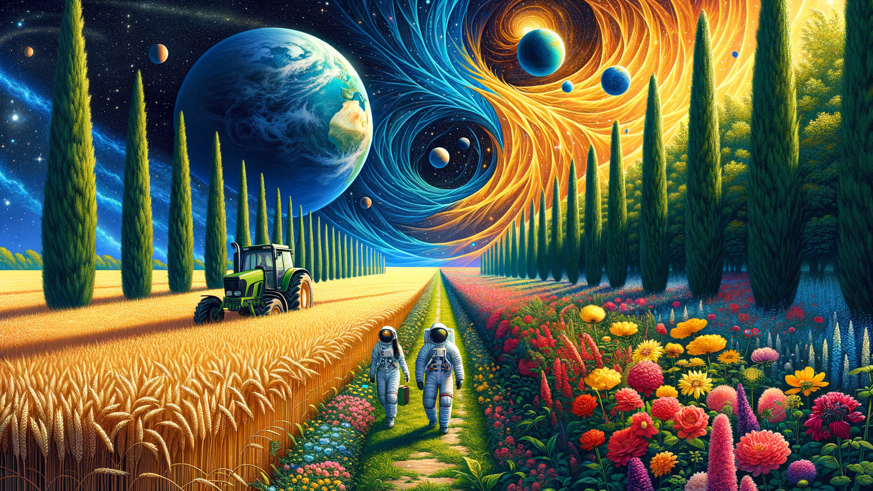 Surreal Landscape of Astronauts and Cosmic Elements