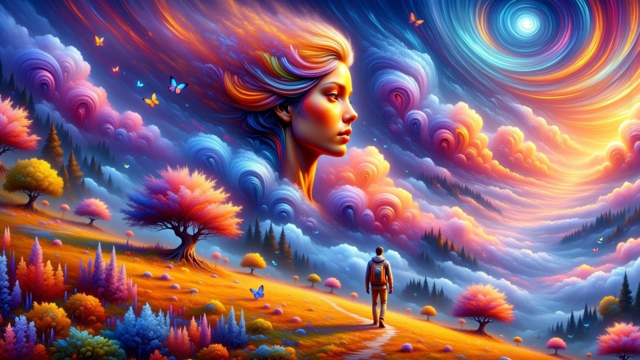 Winding Path Through a Colorful Dreamlike Landscape