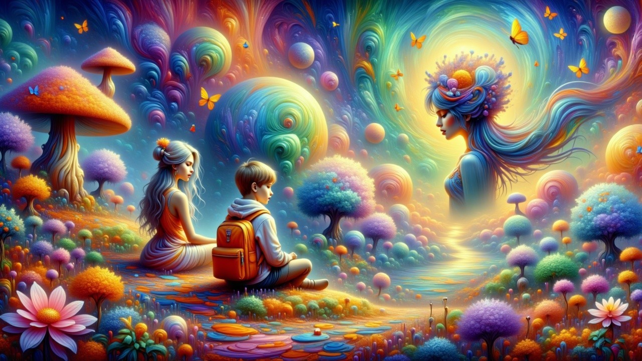 Vibrant Landscape with Enchanting Figures and Nature