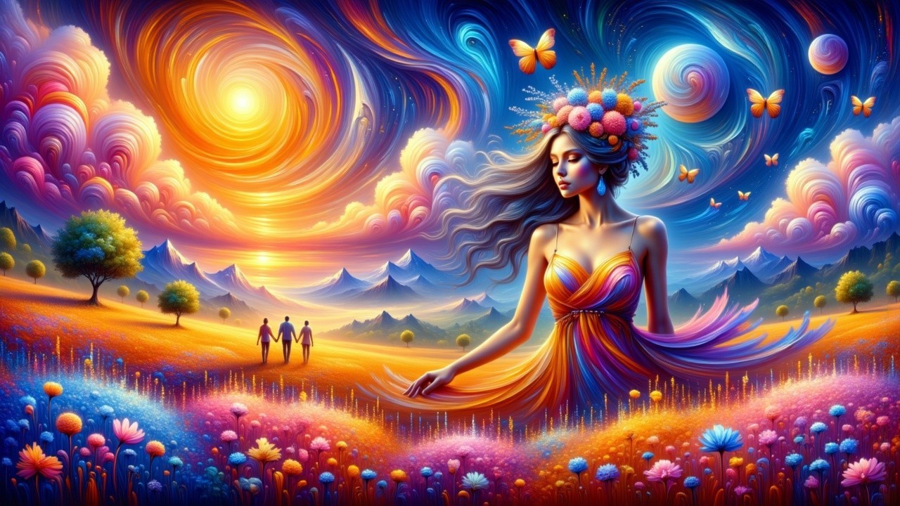 Surreal Landscape with Woman in Flower Crown