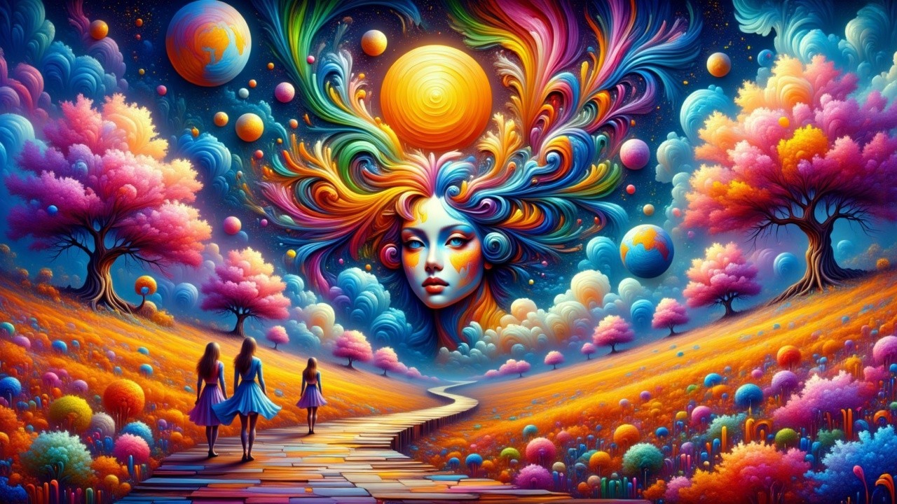 Surreal Landscape with Colorful Cosmic Elements