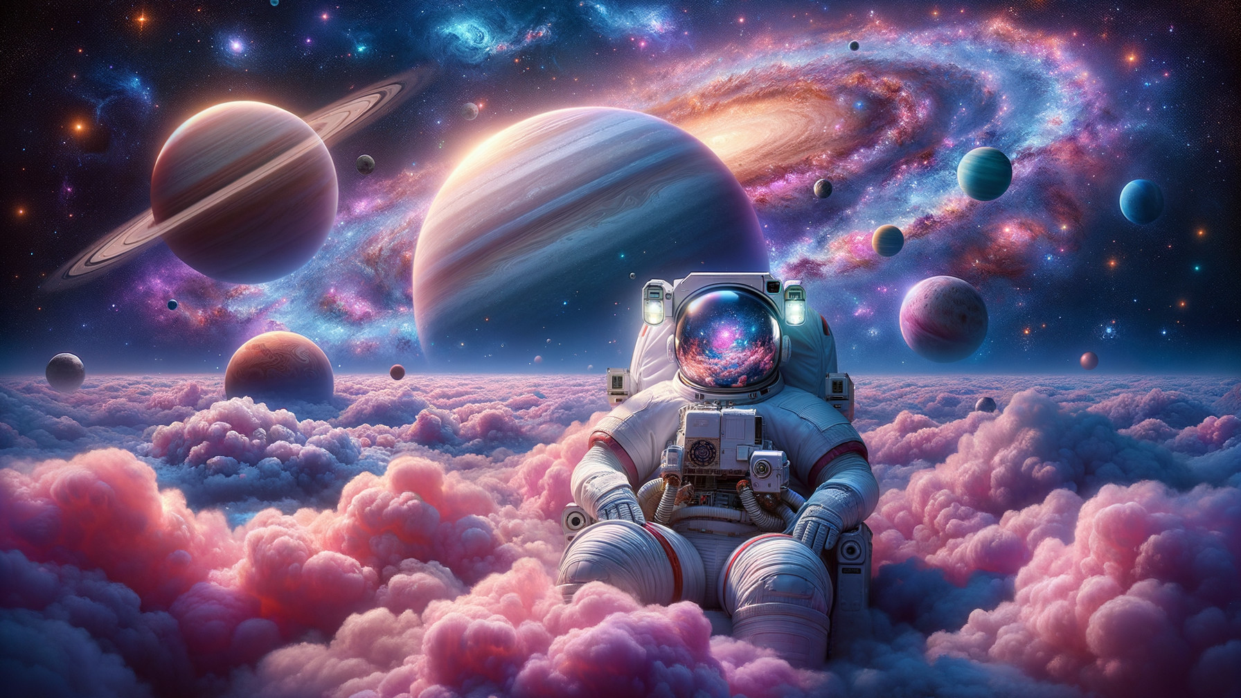 Astronaut Surrounded by Cosmic Beauty in Space