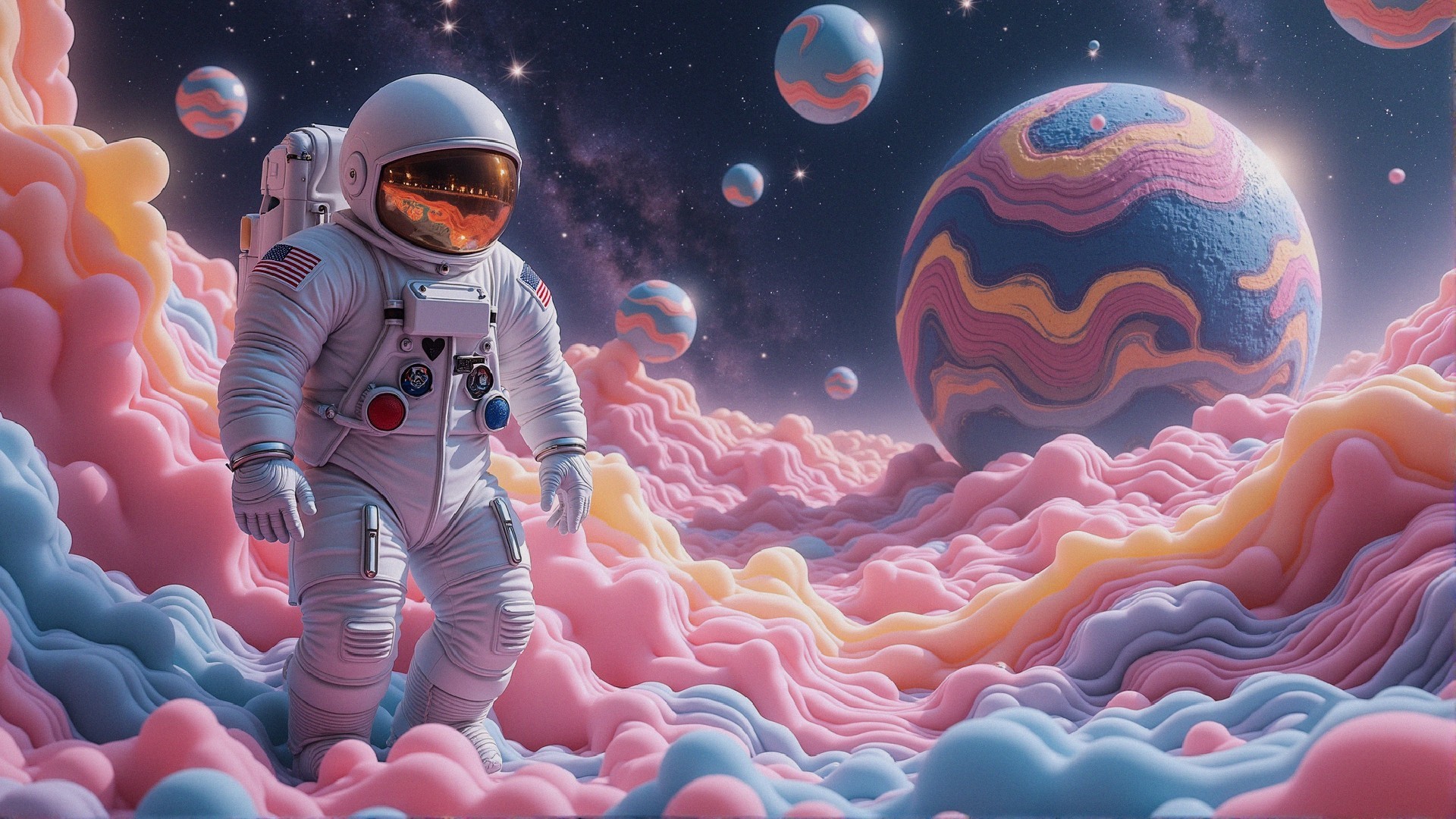 Astronaut on Alien Planet with Colorful Formations