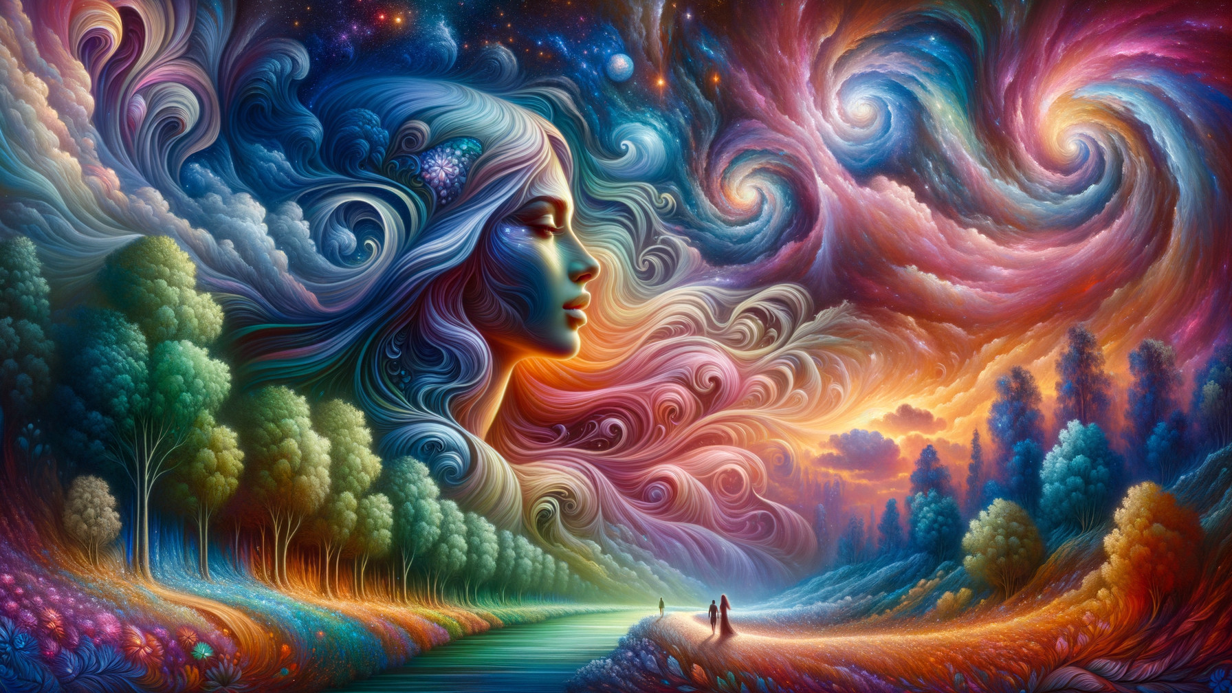 Ethereal Dreamscape with Cosmic Patterns and Nature