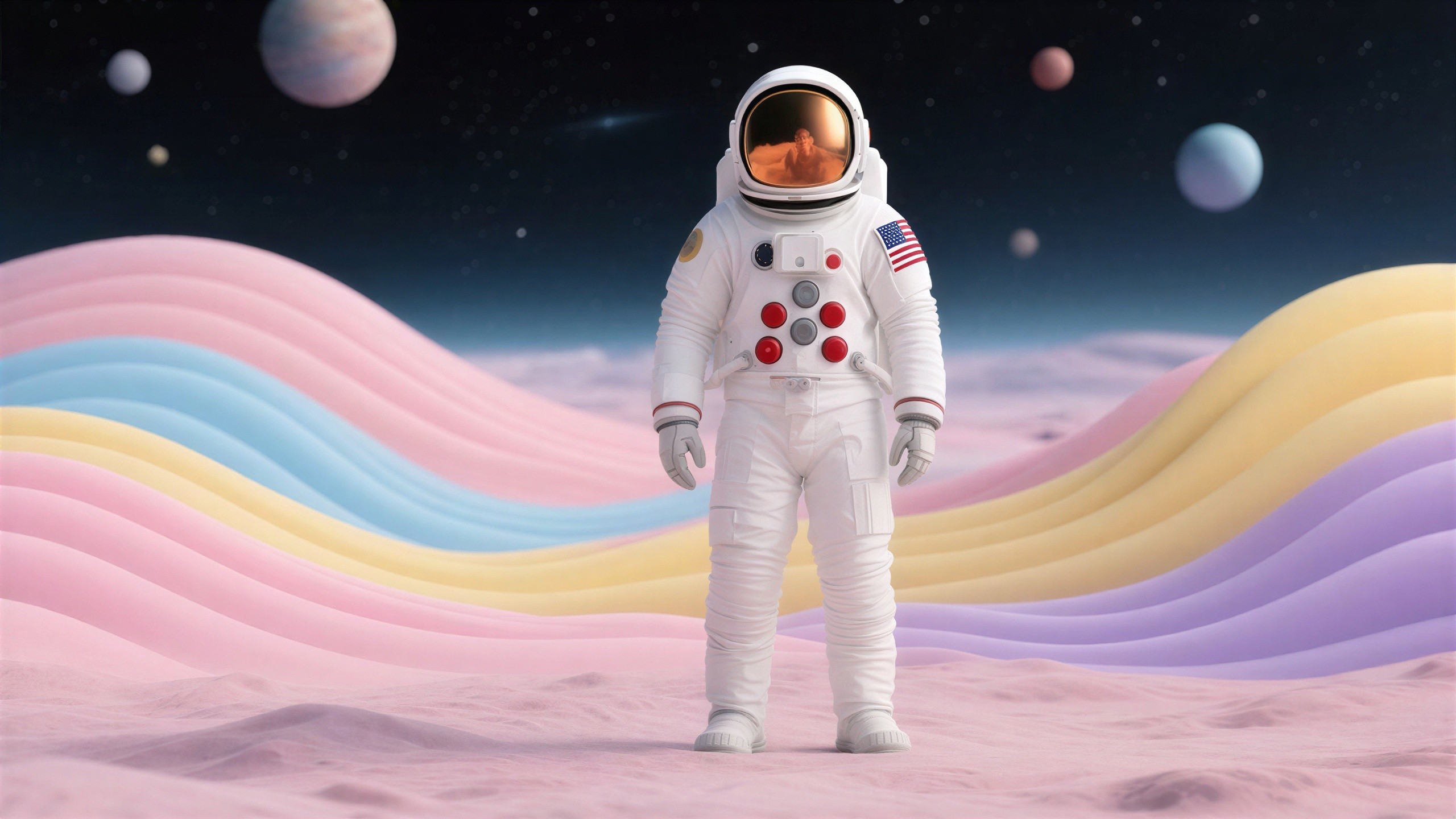 Astronaut in White Spacesuit on Colorful Landscape