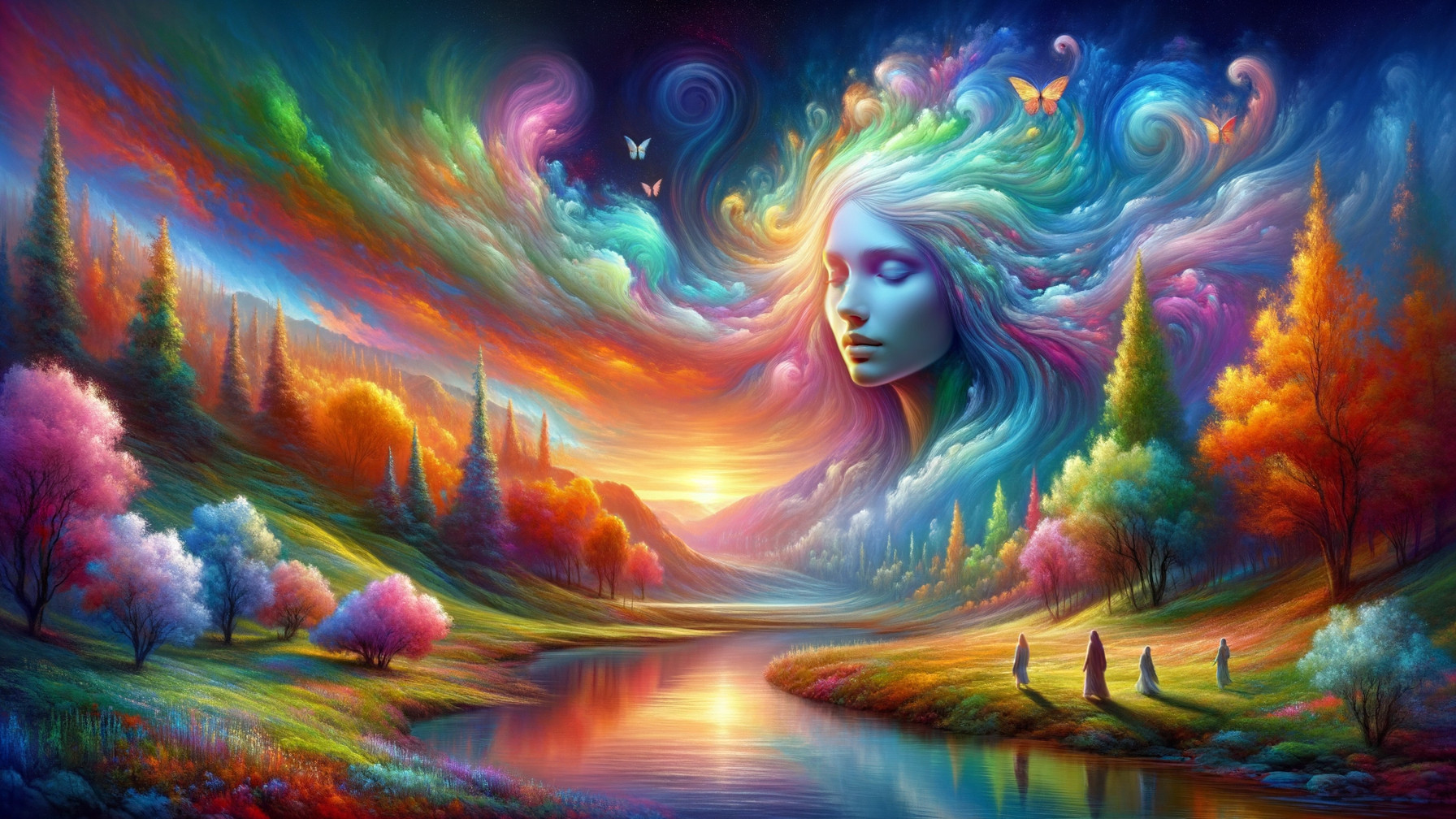 Ethereal Landscape with Serene River and Dreamy Sky