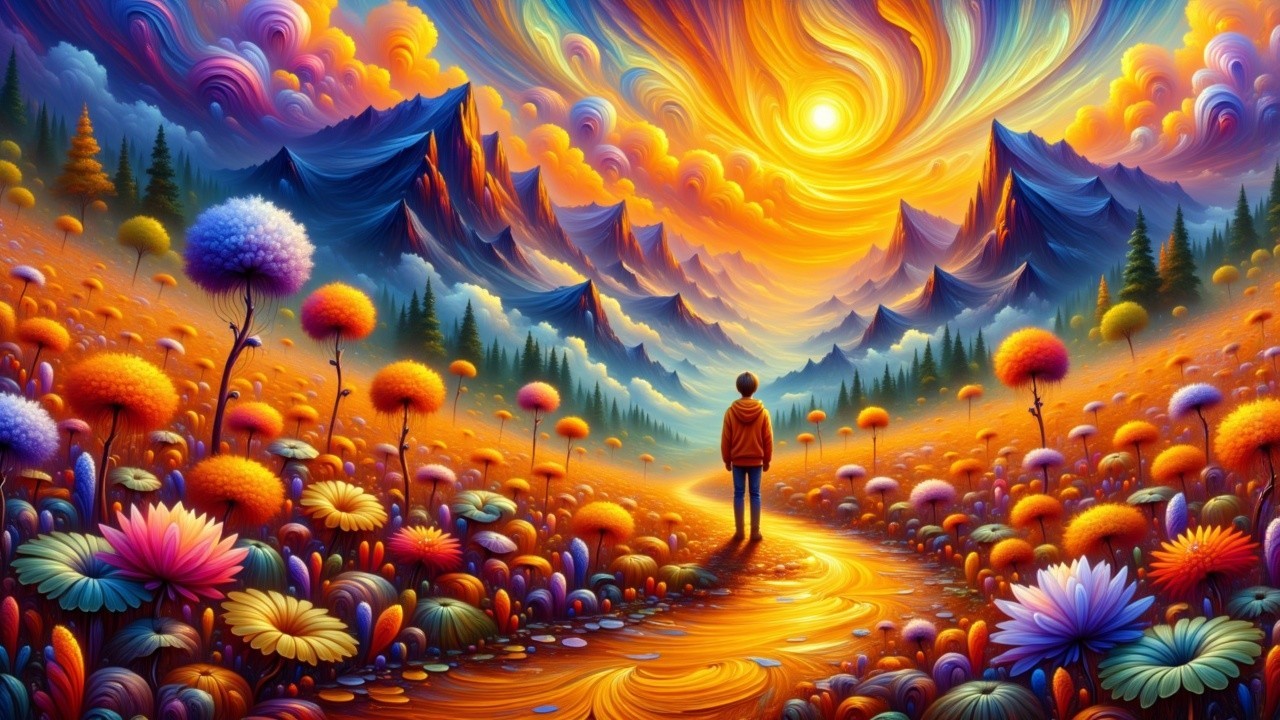 Vibrant Landscape with Colorful Sunset and Pathway