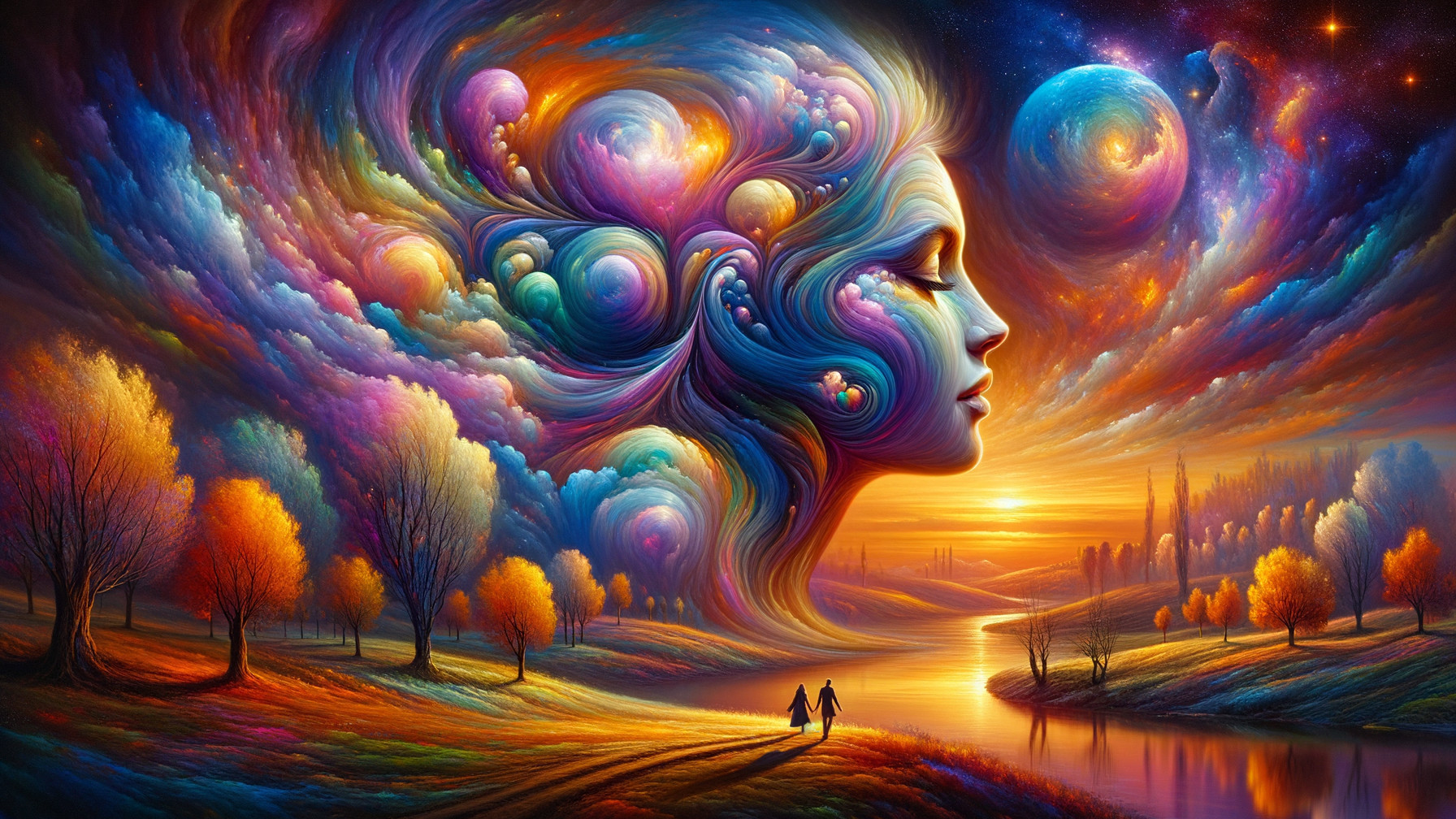Surreal Landscape with Cosmic Elements and Serenity