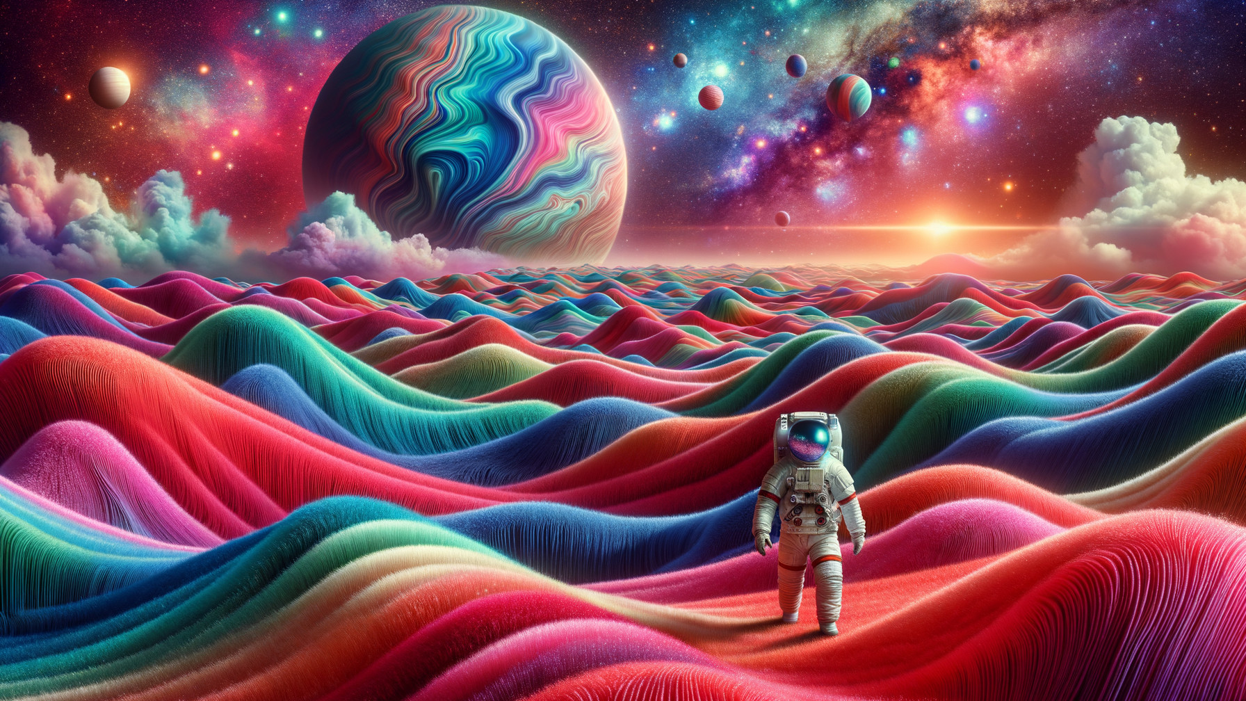Astronaut in a Colorful Surreal Cosmic Landscape