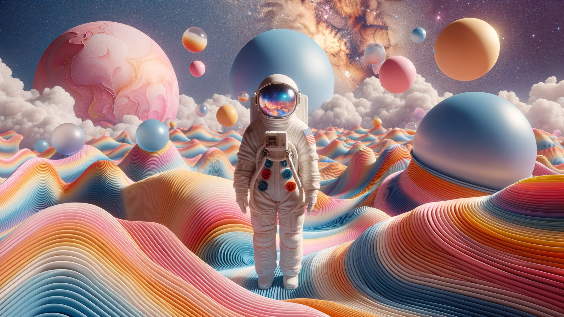 Surreal Landscape with Astronaut and Cosmic Elements