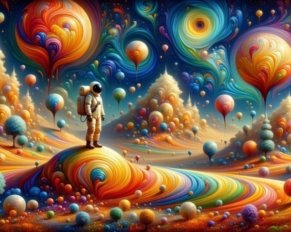 Surreal Landscape with Astronaut and Vibrant Colors