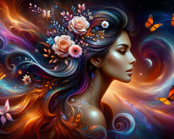 Ethereal Portrait of a Woman in Cosmic Colors